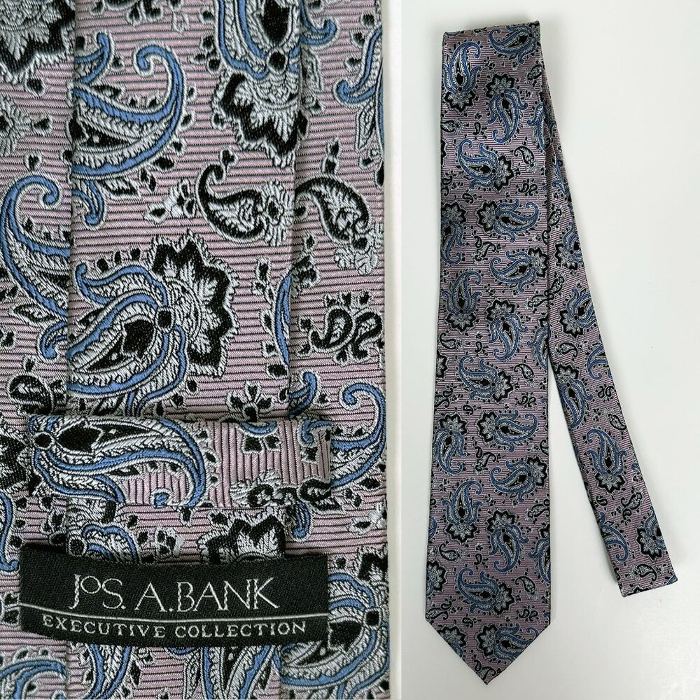 Jos. A. Bank Executive Collection Tie, Blue & Pink Paisley Silk, 3.5" Width